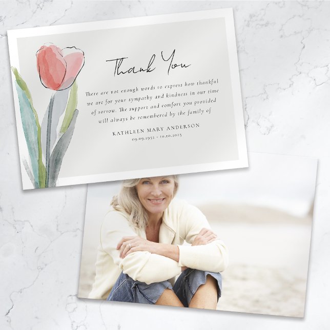 Tulip Flower Photo Sympathy Funeral Thank You Card (Creator Uploaded)