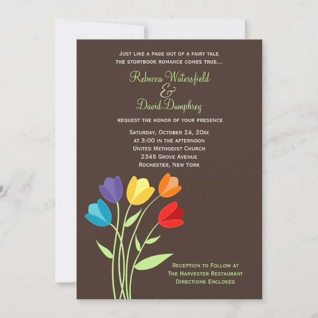Tulip Flower Rainbow Colours Wedding Invitation (Front)