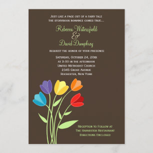 Tulip Flower Rainbow Colours Wedding Invitation