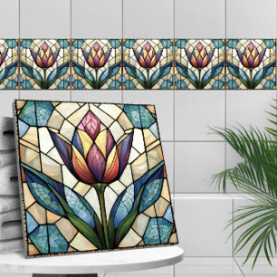 Tulip flower stained glass mosaic ceramic tile