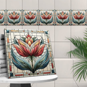 Tulip flower stained glass mosaic ceramic tile