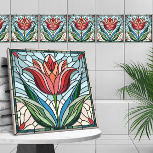 Tulip flower stained glass mosaic ceramic tile