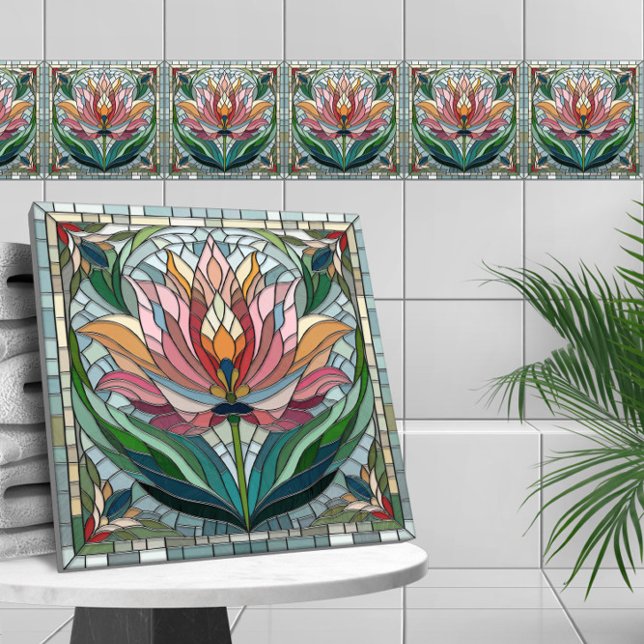 Tulip flower stained glass mosaic ceramic tile (Creator Uploaded)