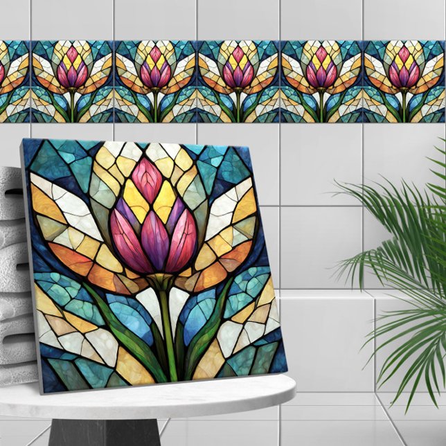 Tulip flower stained glass mosaic ceramic tile (Creator Uploaded)