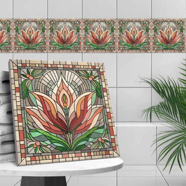 Tulip flower stained glass mosaic ceramic tile (Creator Uploaded)