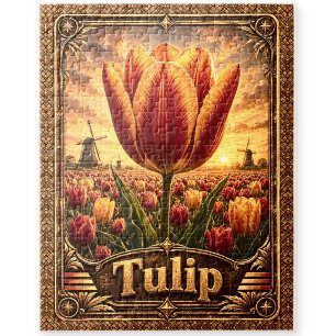 Tulip Flower, Vintage Botanical Art Jigsaw Puzzle