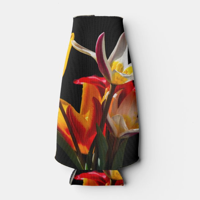 Tulip flowers against black background bottle cooler (Front)