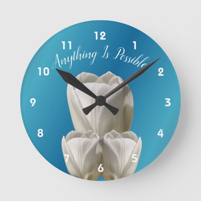 Tulip Flowers Anything Is Possible Inspirational   Round Clock (Front)