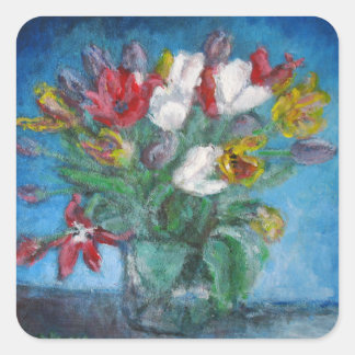 Tulip Flowers Bouquet Vase Floral Square Sticker
