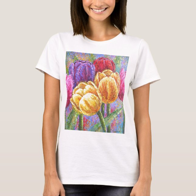 Tulip Flowers Floral Painting Art - Multi T-Shirt (Front)