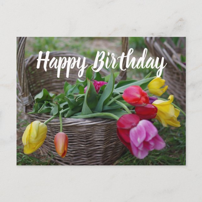 Tulip Flowers Rustic Bouquet Happy Birthday Postcard (Front)