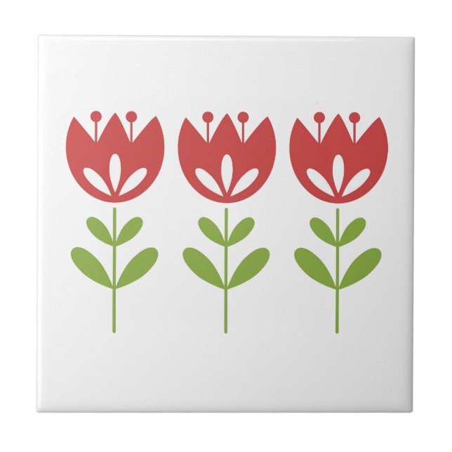 Tulip Flowers Simple Modern Classic Red Nature  Ceramic Tile (Front)