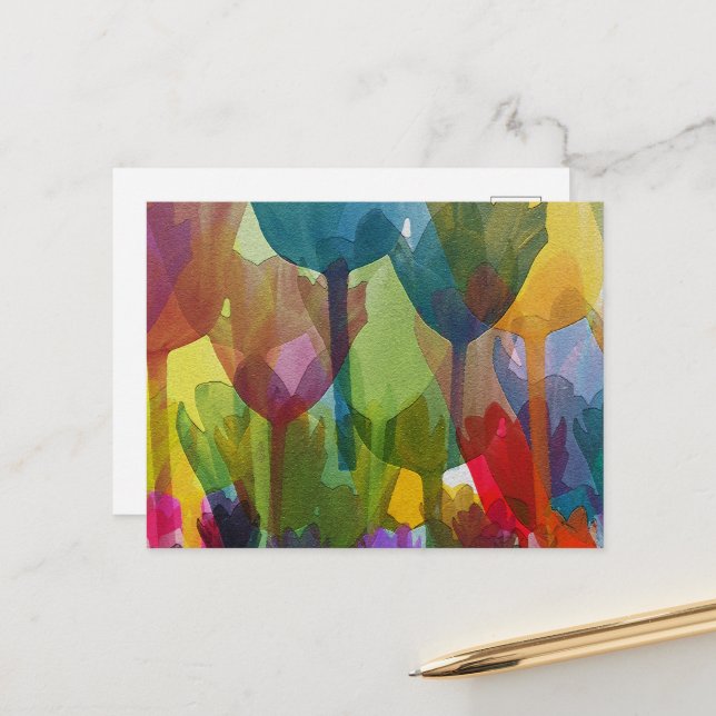 Tulip Flowers, Watercolor Flowers, Floral Postcard (Front/Back In Situ)