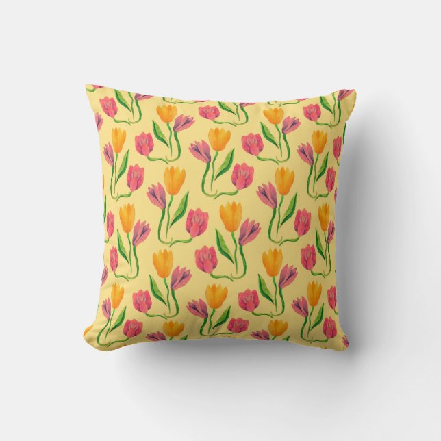 Tulip flowers watercolor seamless pattern cushion (Front)