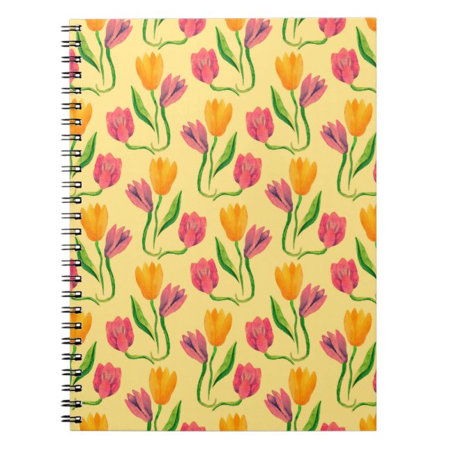 Tulip flowers watercolor seamless pattern notebook (Front)