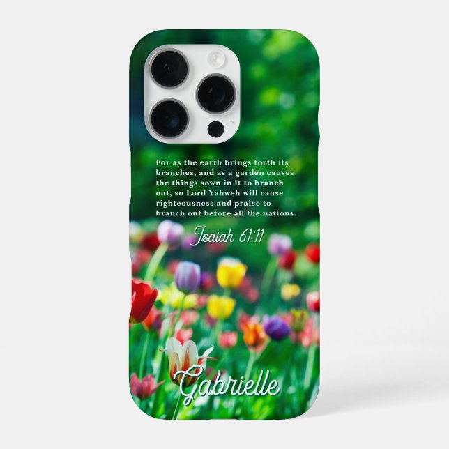 Tulip Garden Bible Verse iPhone Case (Back)