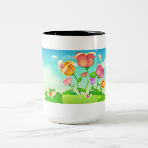 Tulip Garden Butterfly Two-Tone Coffee Mug
