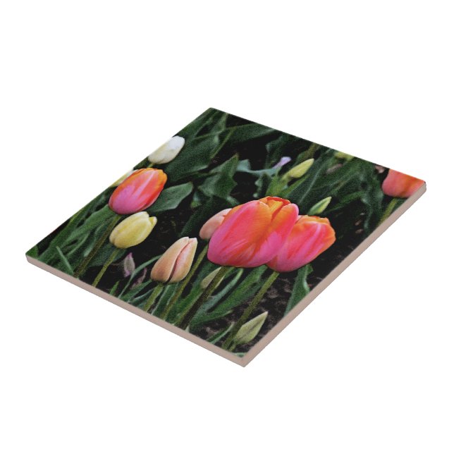 "TULIP GARDEN" CERAMIC TILE/TRIVET TILE (Side)