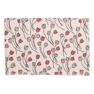 Tulip Garden - Modern Floral In Red & Pink Pillowcase