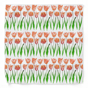 Tulip Garden Print in Coral Orange and Green Bandana