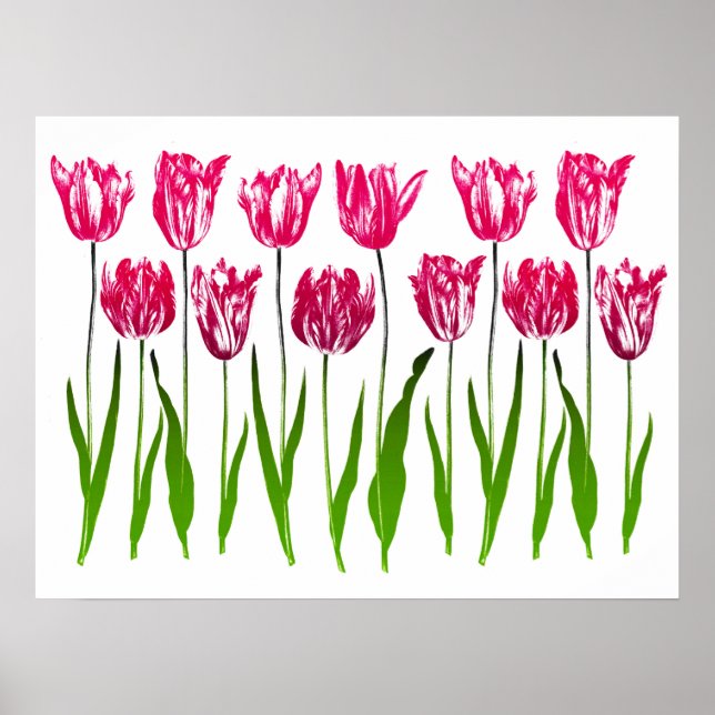 Tulip Garden Print in Fuchsia Pink and Green (Front)