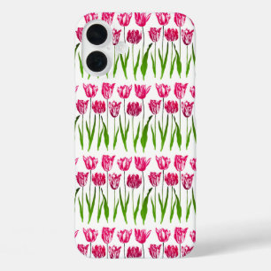 Tulip Garden Print in Fuchsia Pink and Green iPhone 16 Plus Case
