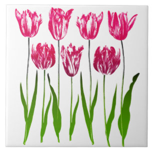 Tulip Garden Print in Fuchsia Pink and Green Ceramic Tile