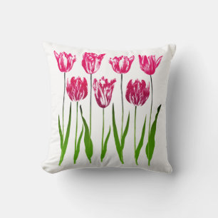 Tulip Garden Print in Fuchsia Pink and Green Cushion