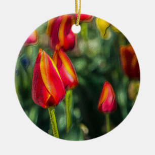 Tulip Garden Textured Ceramic Ornament