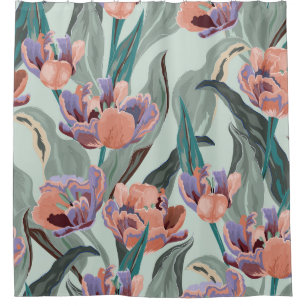Tulip Garden: Vintage Large Flowers Shower Curtain