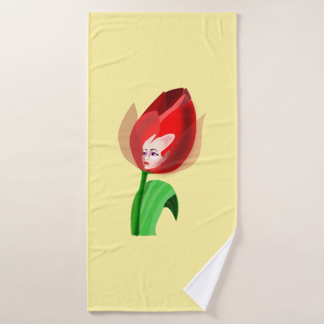 Tulip Girl Bath Towel - Customisable (Bath Towel)