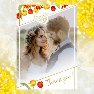 Tulip Gold Foil Wedding Photo Thank You Card