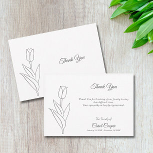 Tulip Line Art Funeral Thank You Note Card