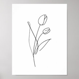 Tulip Line Drawing minimalist, modern, art floral  Poster