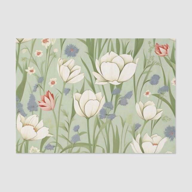Tulip Meadow in Sage Green Tissue Paper (Front)