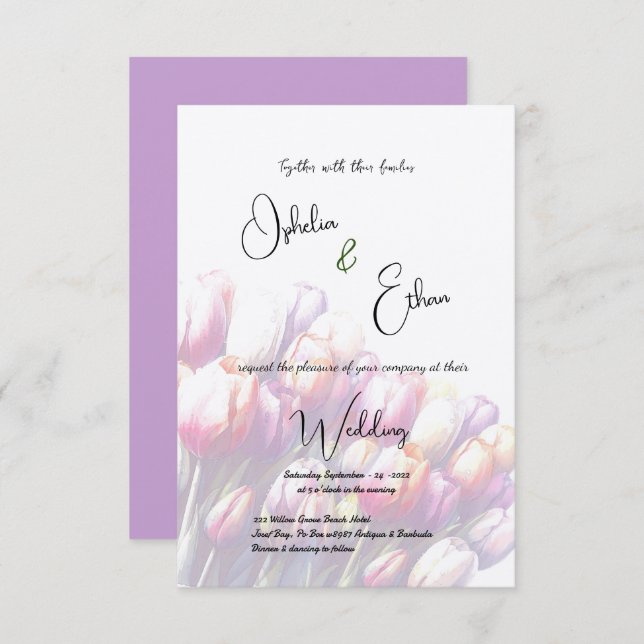 Tulip Minimalist Purple  Invitation (Front/Back)