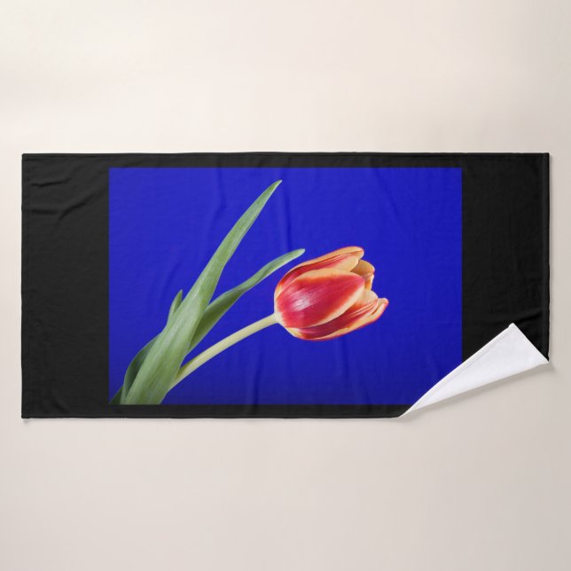 Tulip on blue background bath towel set (Bath Towel)