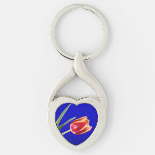 Tulip on blue background key ring