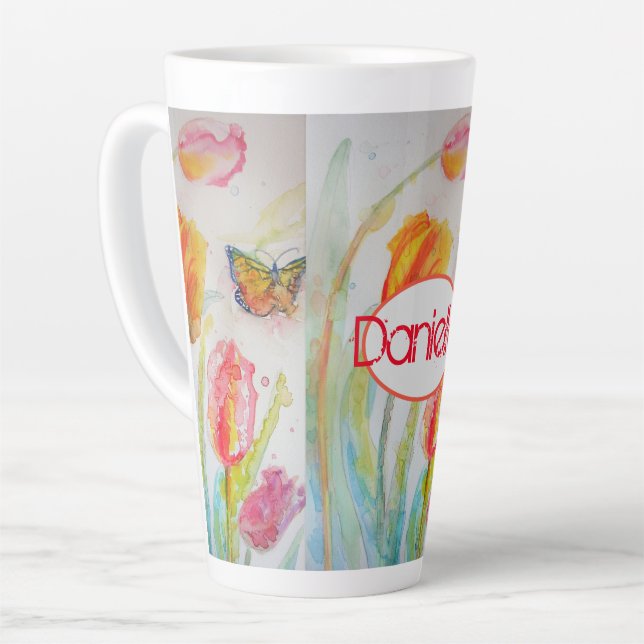 Tulip Orange Red Womans Name Watercolor Art Mug (Left Angle)