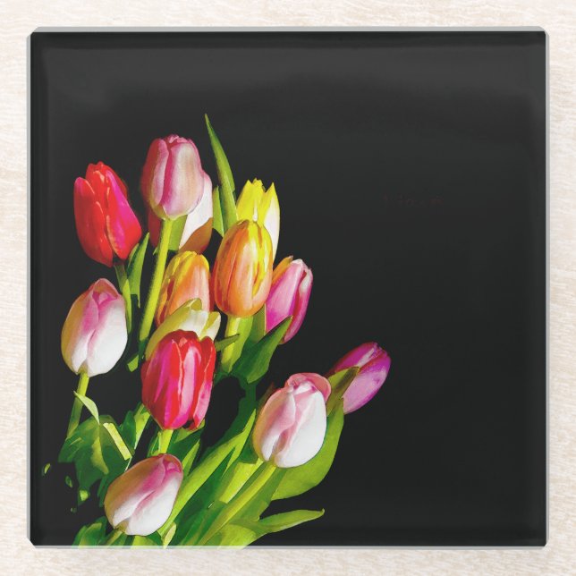 Tulip Painting - Original Flower Art Glass Coaster (Front)