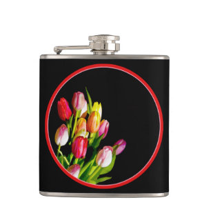 Tulip Painting - Original Flower Art Hip Flask