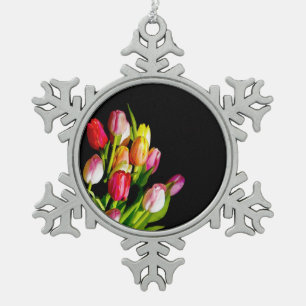 Tulip Painting - Original Flower Art Snowflake Pewter Christmas Ornament