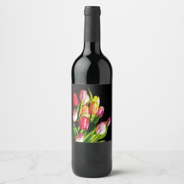 Tulip Painting - Original Flower Art Wine Label (Front)