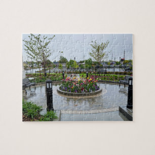 Tulip Patch and Benches in the Rain Jigsaw Puzzle