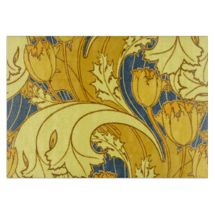 Tulip Pattern Print: Yellow Blue Art Nouveau Cutting Board