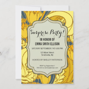 Tulip Pattern Print: Yellow Blue Art Nouveau Invitation