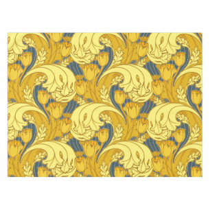 Tulip Pattern Print: Yellow Blue Art Nouveau Tablecloth