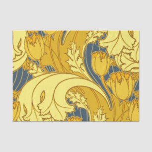 Tulip Pattern Print: Yellow Blue Art Nouveau Tissue Paper