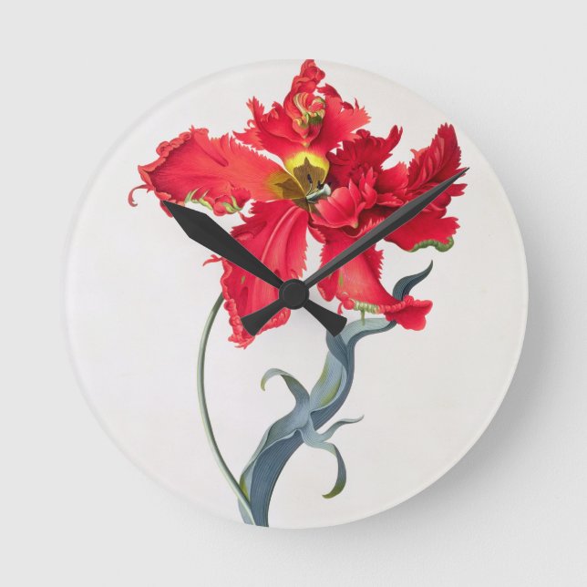 Tulip: Perroquet Rouge Round Clock (Front)