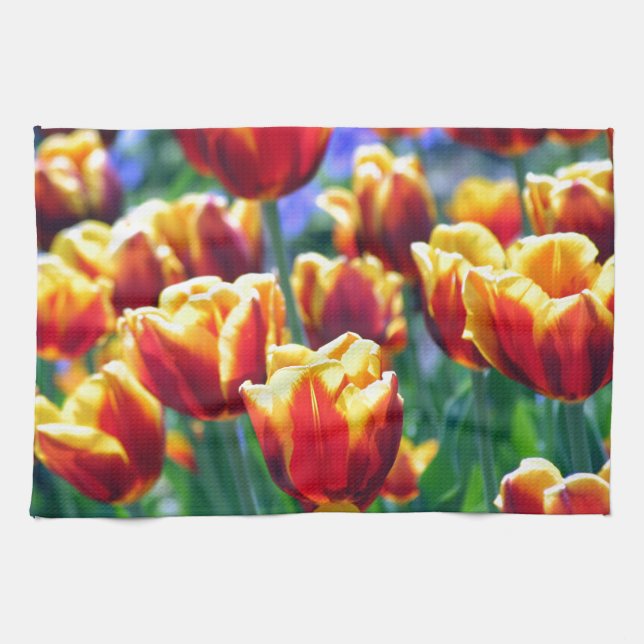 Tulip Photo Bright Orange Yellow Green Tea Towel (Horizontal)